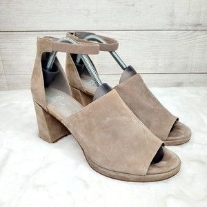 Eileen Fisher  Matty Gray Suede Block Heel Ankle Strap Sandals Women's Size 10